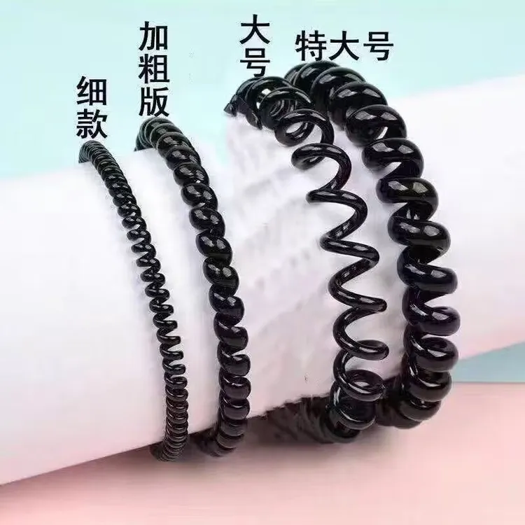 电话圈细款黑色女无痕发绳高弹简约纯色皮筋扎头发电线圈橡皮筋加