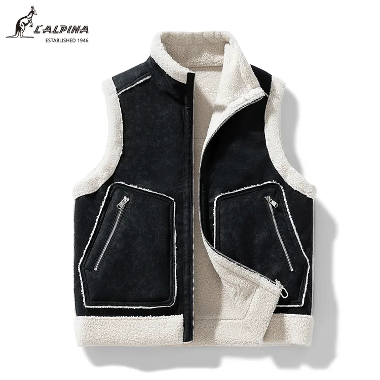 男士双面穿羊羔绒马甲2025冬季新款加绒加厚博安立领坎肩无袖外套