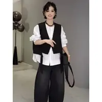 韩系设计感不规则马甲女2025早秋新款宽松显瘦小个子长袖叠穿上衣