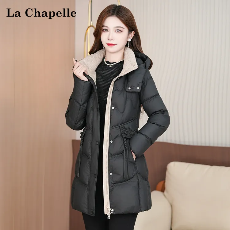【拉夏贝尔】2025冬季新国标90白鸭绒收腰显瘦时尚百搭中长款羽绒服