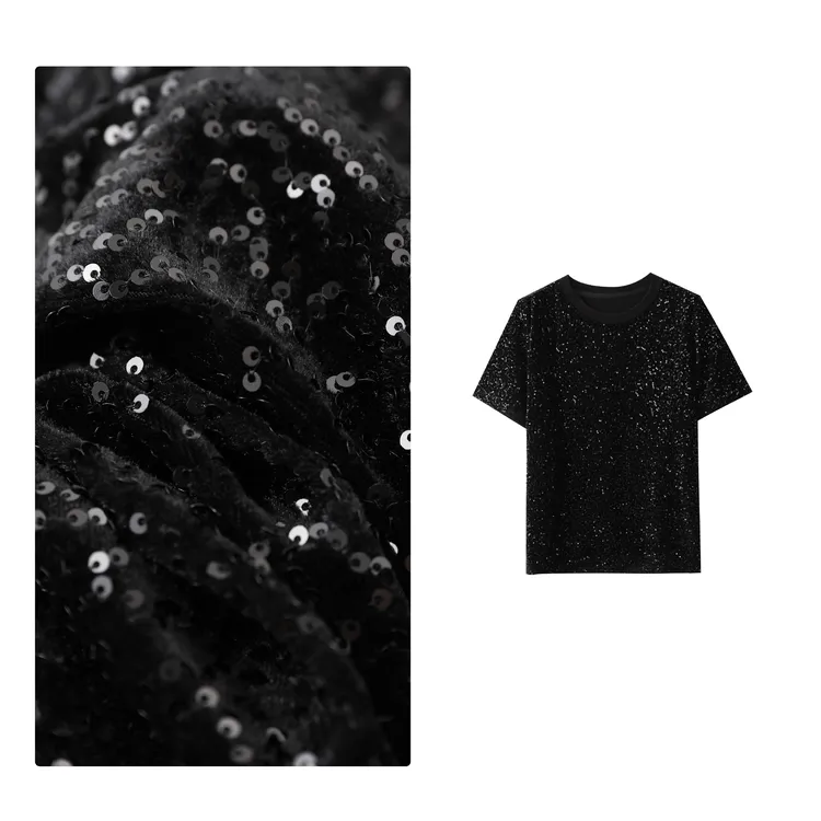 门店32&9！拒绝路人感！丝绒珠片绣/重工圆领短袖T恤上衣 D40082