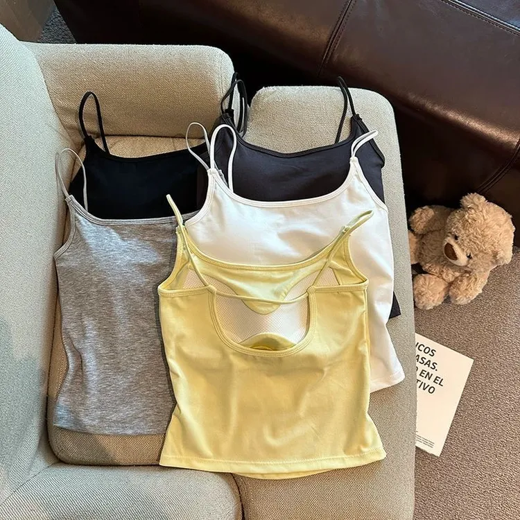 固定乳胶杯新款U字后背带胸垫美背露背性感吊带背心女外穿打底上