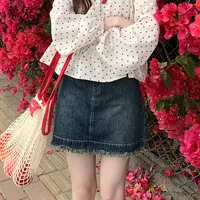 慕兔复古水包臀牛仔裙女2025夏季新款小个子高腰毛边a字半身裙