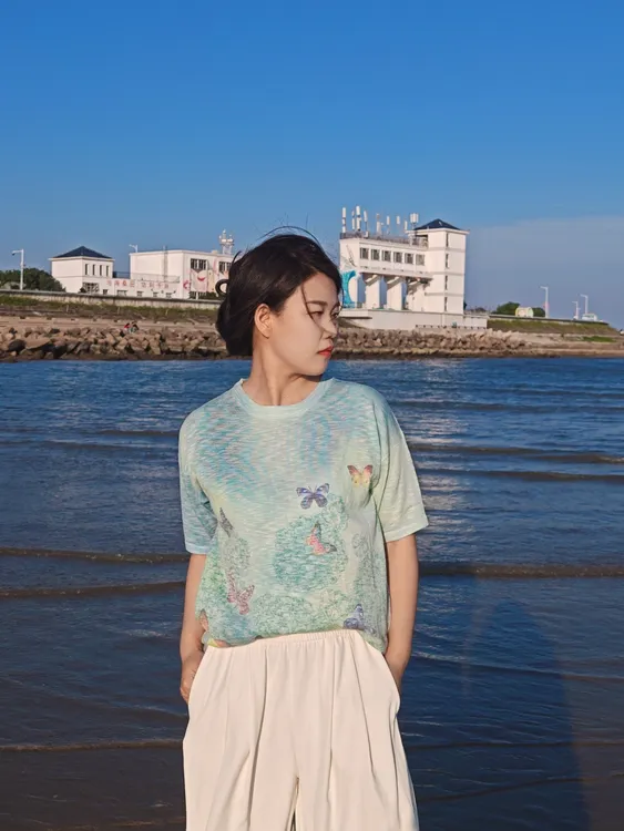 夏季全身印花针织衫招财蝴蝶薄款时尚显瘦短袖上衣私服出行圆领