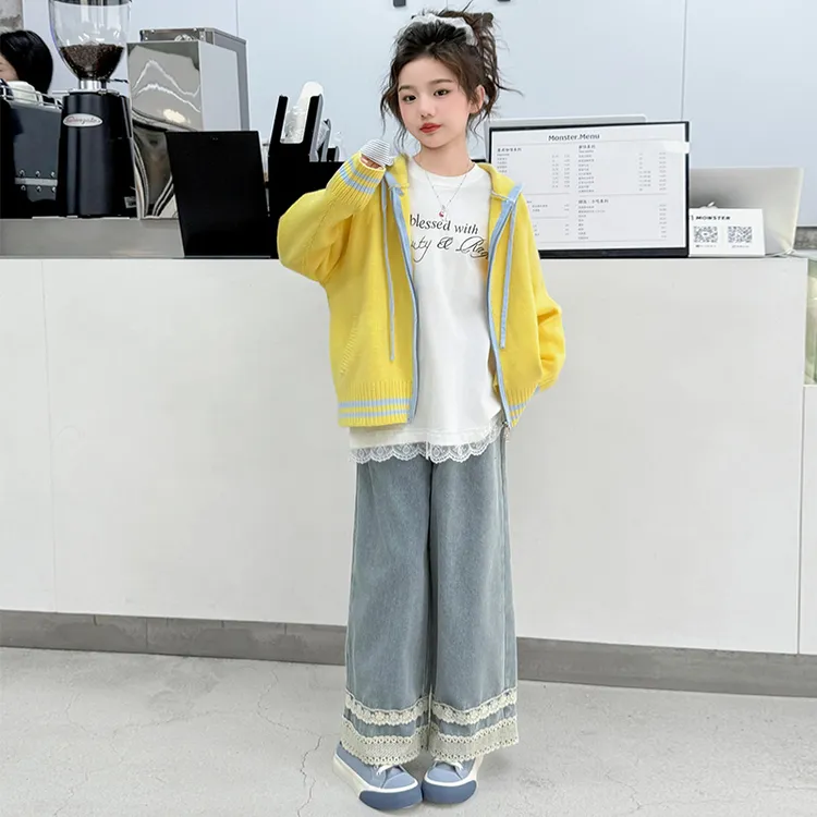 女童春秋套装2025新款时尚女大童春季网红毛衣外套女孩春装两件套