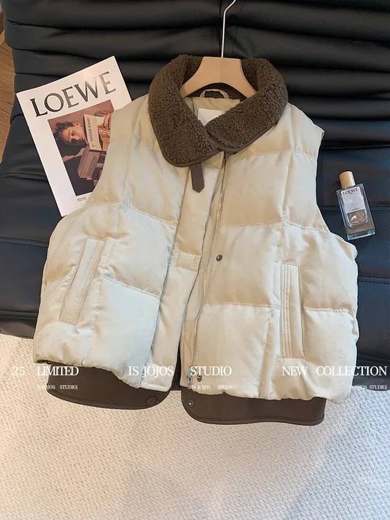 复古撞色拼接假两件马甲女2025冬季新款高级洋气保暖叠穿棉服上衣