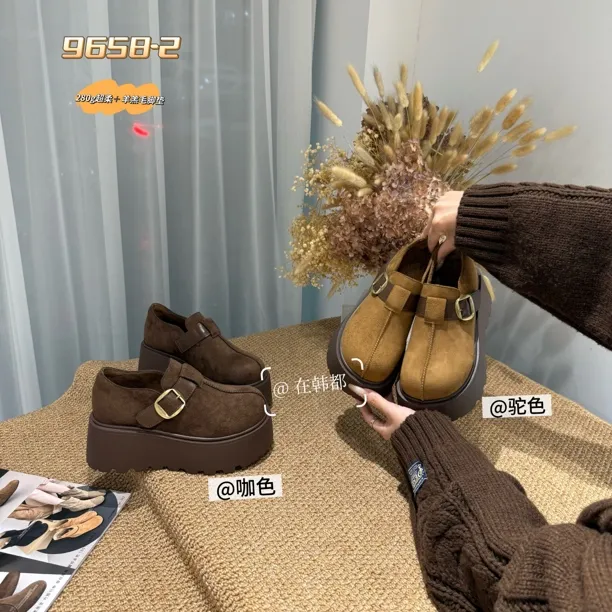 【ZHD】7CM拼色～2025新款加厚冬季复古百搭加绒厚底增高勃肯鞋96582