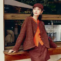 【千颂妮专享】DOUBLOVE御寒双色大衣羊毛圈圈呢大衣含羊驼毛