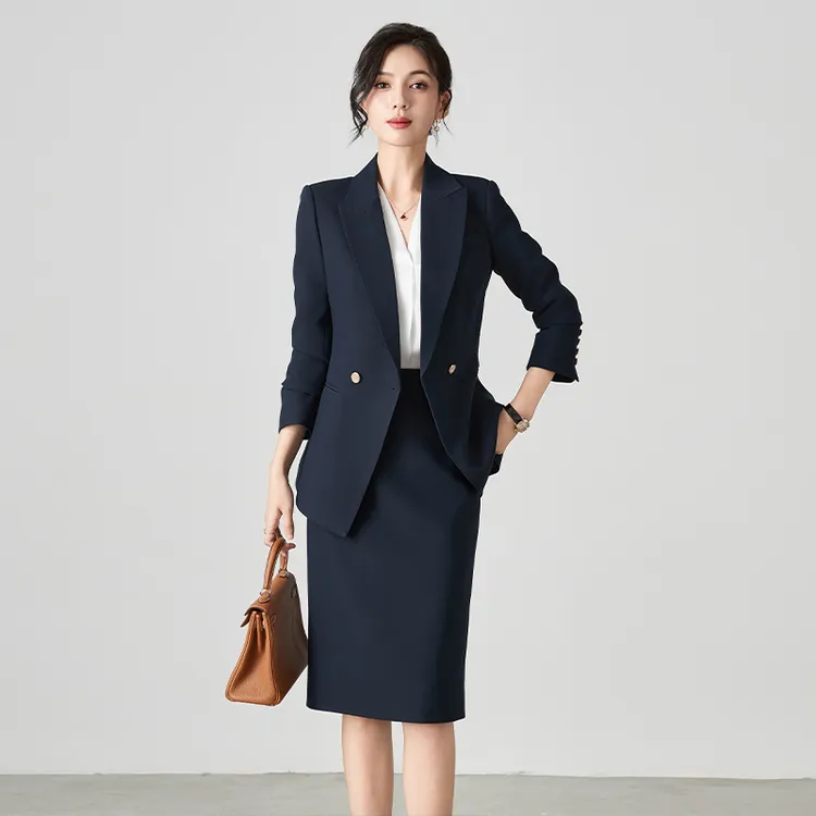 2025春秋藏青色职业通勤西装正装套装修身气质高级感西服工作套裙
