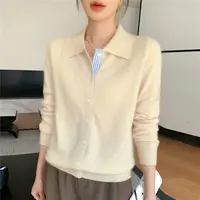 POLO领长袖针织开衫拼色假两件毛衣秋季新款内搭衬衣 打底衫3024