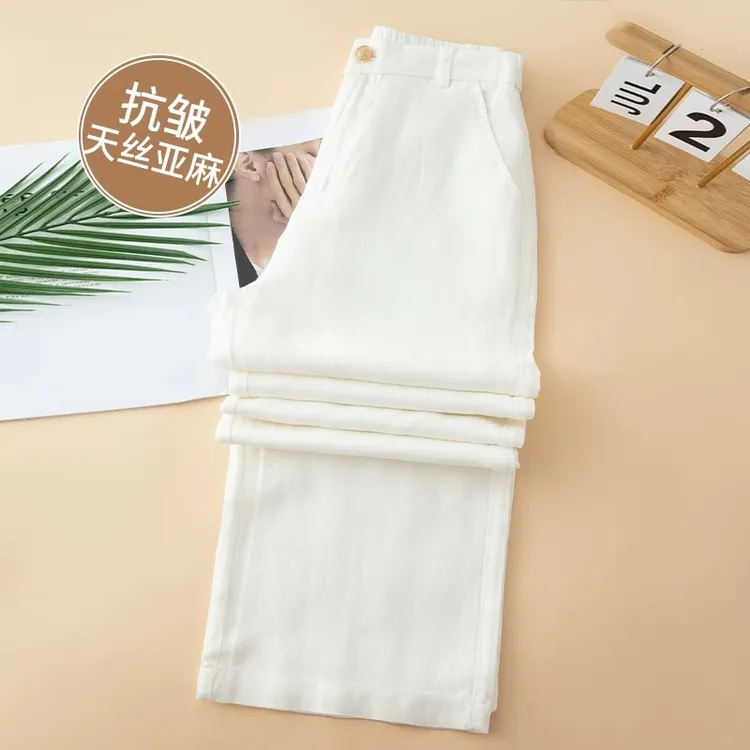 莱塞尔天丝亚麻裤女2026新款春夏季薄阔腿直筒垂感高腰麻料休闲裤商品图