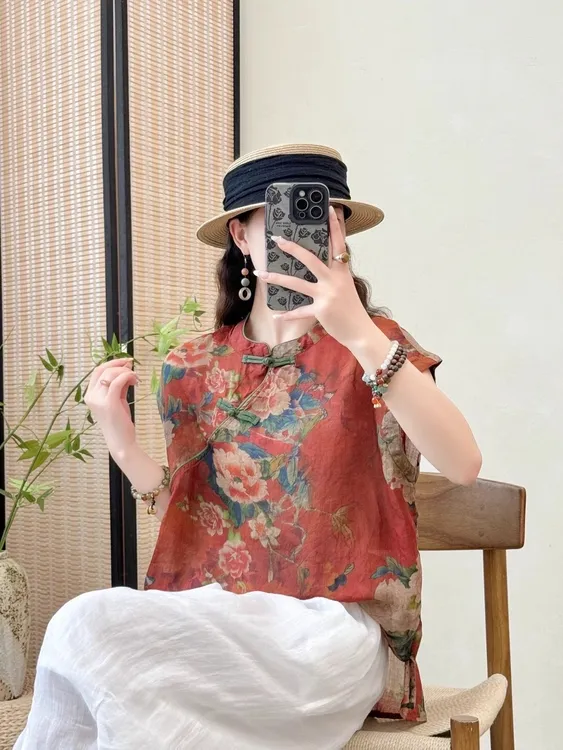 百搭复古国风衬衫宽松夏季女生韩系ins衣服新中式国风女衫内搭