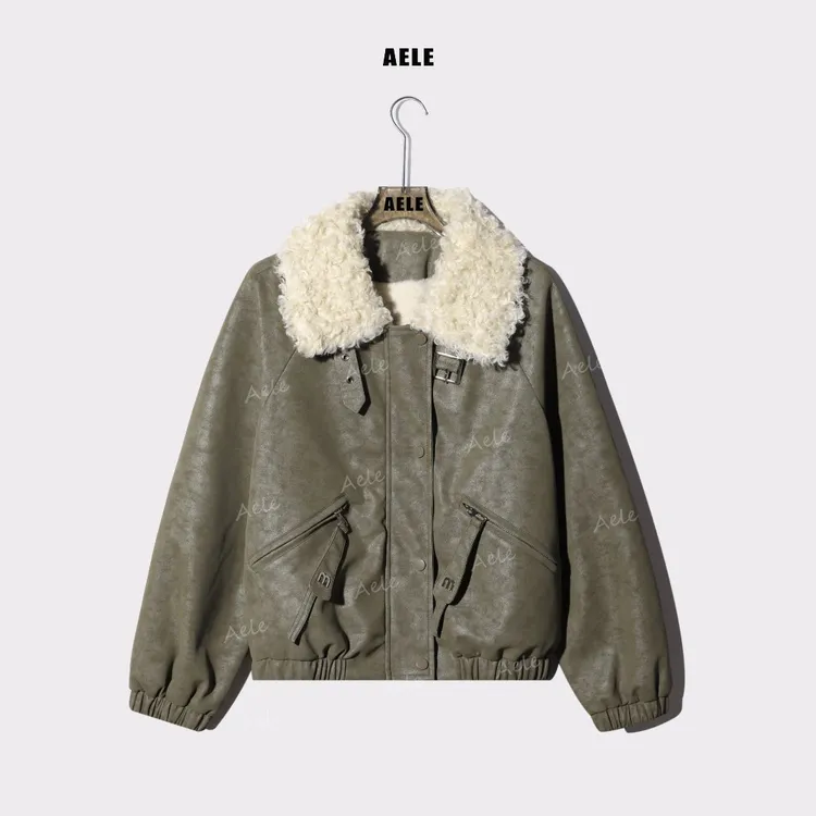 AELE休闲时尚毛绒领加绒内里多拉链口袋夹克外套 W855 3656 AD