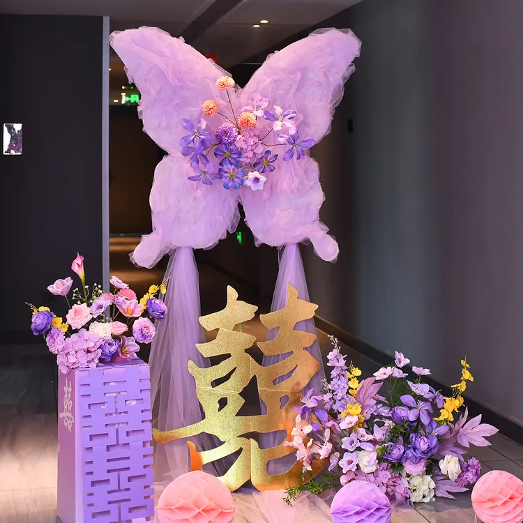 粉色蝴蝶仿真花婚房布置结婚装饰婚礼拍照背景墙系列