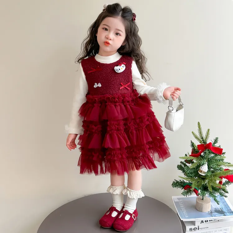 女童秋冬加厚蛋糕连衣裙套装2025新款洋气加绒儿童女宝宝冬季裙子