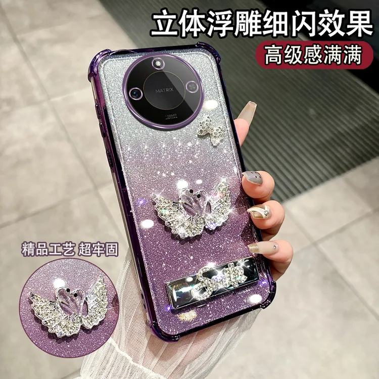 适用荣耀X70手机壳镶钻支架保护套X60时尚女款X50全包X40挂绳X30