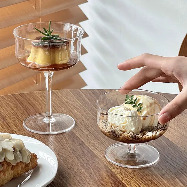 网红竖条纹冰淇淋杯 甜品雪糕杯酸奶慕斯布丁杯子ins风玻璃高脚杯