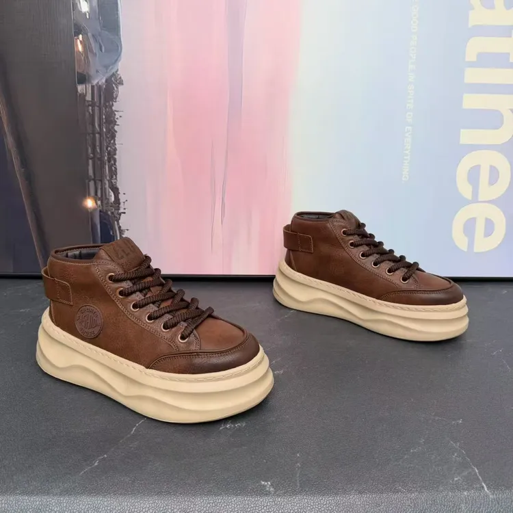 2025年单棉同款新款百搭舒适增高厚底时尚系带擦色高帮复古男鞋