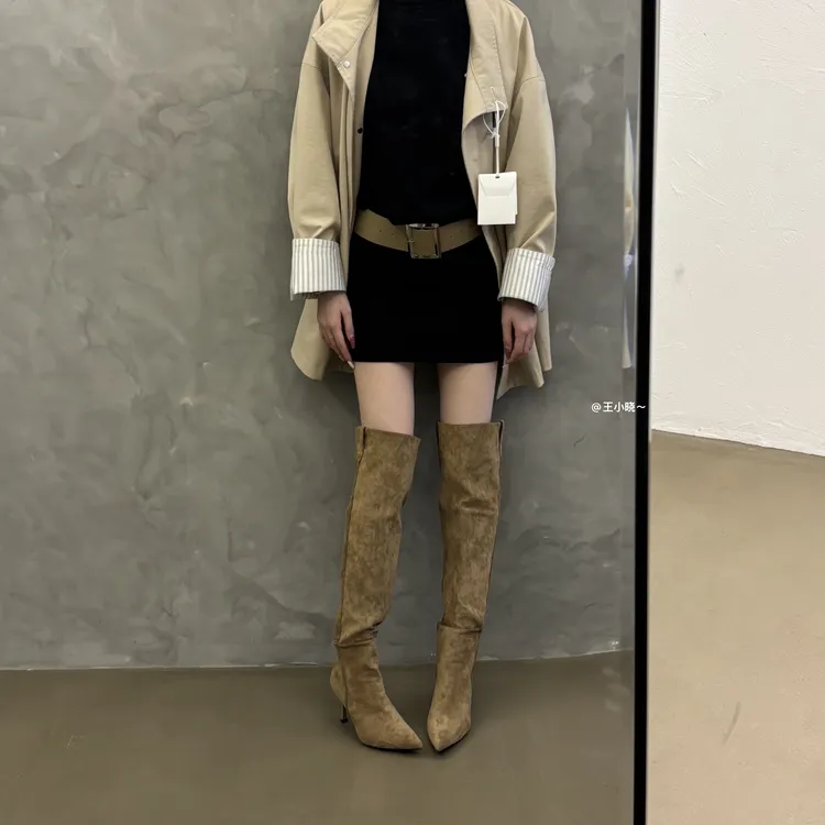 2025秋冬一鞋两穿高跟增高黑色秋冬过膝靴长筒尖头软底显瘦过膝靴