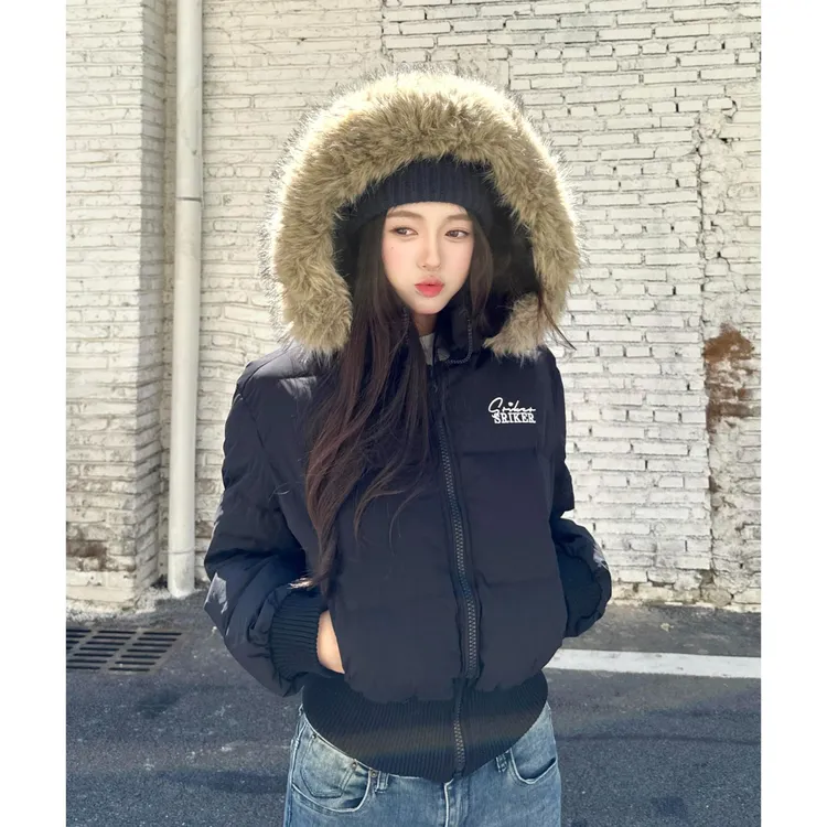 美式冬季短款连帽毛领加厚棉服女2025年新款收腰显瘦棉衣女士外套