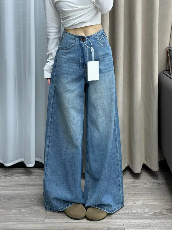 美式复古设计感小众牛仔裤子女秋冬辣妹宽松慵懒松弛感拖地阔腿裤