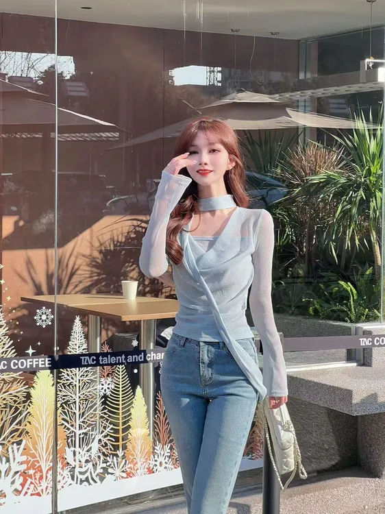 《满目星河》亮片飘带多穿长袖t恤女高级感气质上衣#8530