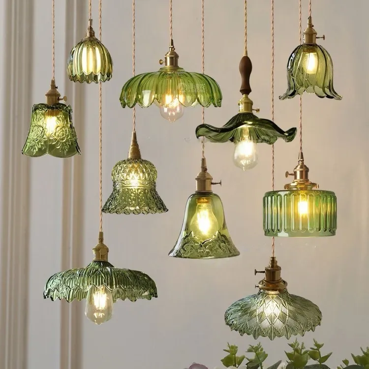 绿色复古黄铜玻璃吊灯日系小清新卧室床头吧台橱窗民宿奶茶店ins