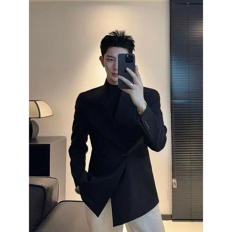 男士西装外套2025新款修身英伦雅痞风男装套装高级感痞帅休闲西服