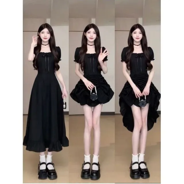 大码女装一裙多穿红色蛋糕裙初夏生日战裙法式短袖长裙收腰连衣裙