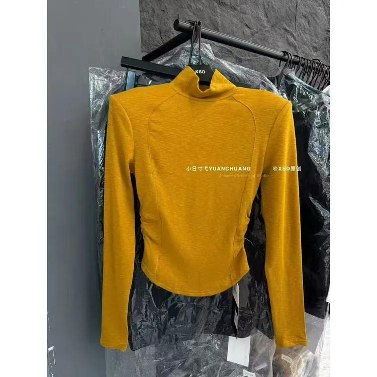 磨毛女吸汗高领纯色常规长袖T恤内搭打底衫修身半高领