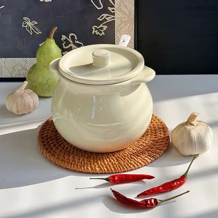 奶油色创意纯白陶瓷猪油罐家用调味罐油泼辣子罐猪油罐