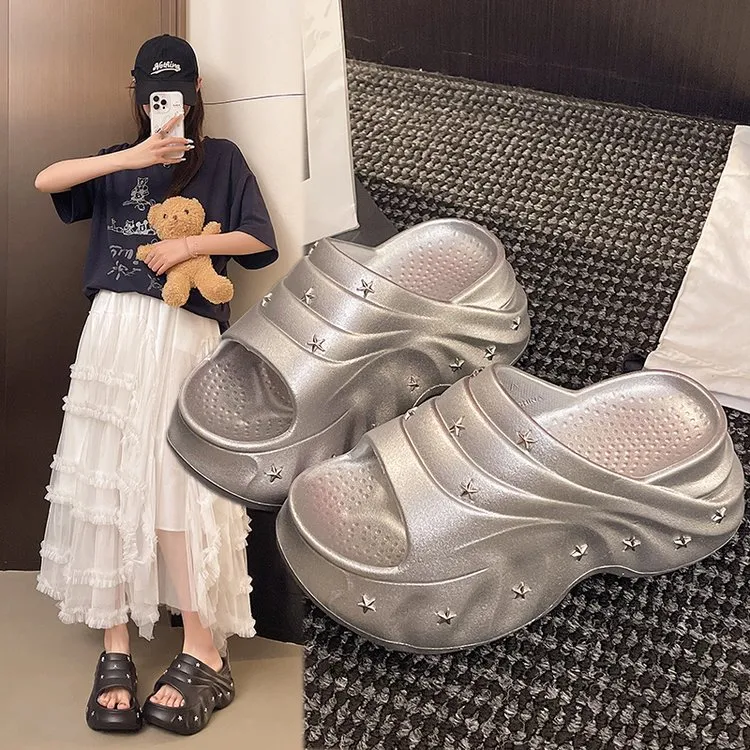 黑色小众设计感厚底拖鞋女2025年夏季新款时尚外穿休闲沙滩凉拖鞋