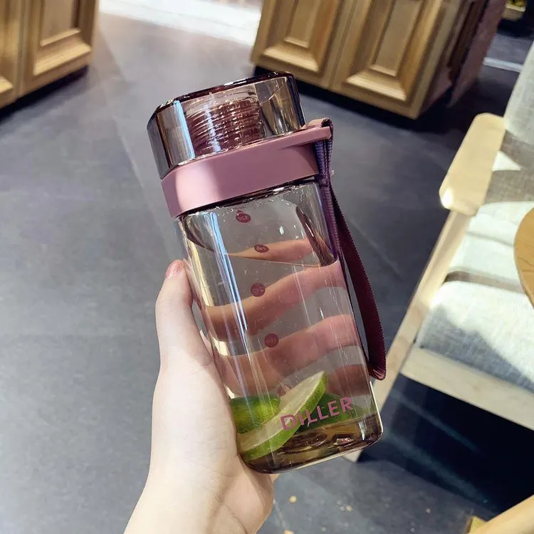 范哲萨运动水杯女夏季高颜值耐高温网红ins风方形日系塑料杯子新