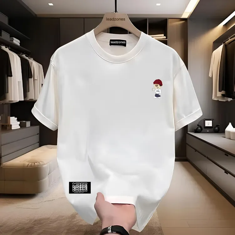 圆领夏季常规款短袖几何印花T恤白色纯棉上衣印花修身男士休闲ins