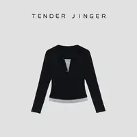 Tender Jinger百搭长袖假两件拼色针织打底衫T53LFK30879