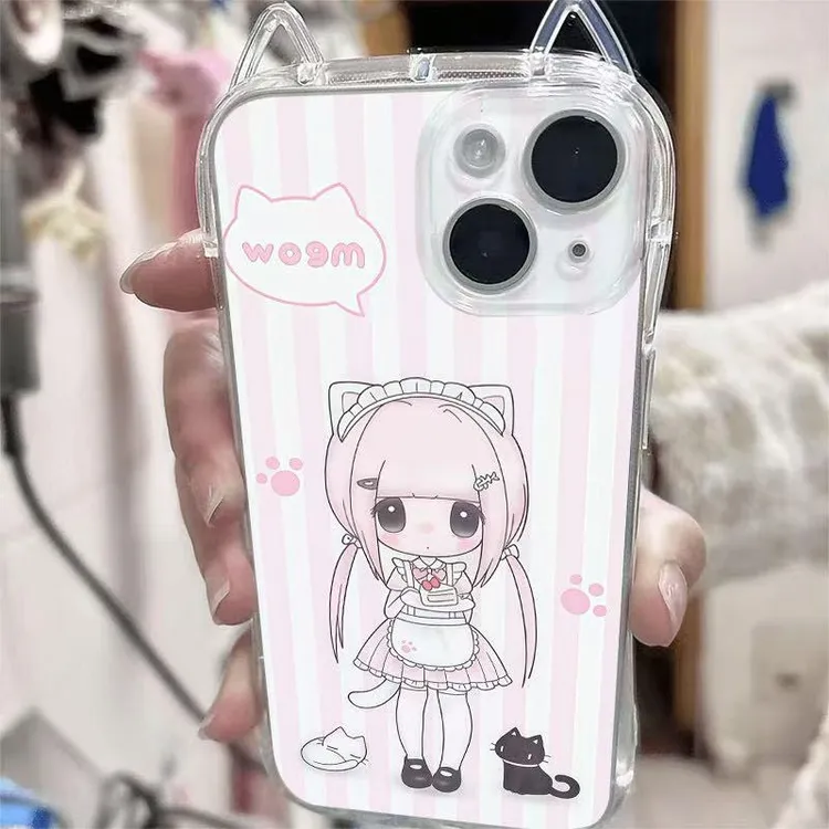 卡通动漫萝莉适用苹果16promax手机壳iPhone15小蛮腰14猫耳朵13女