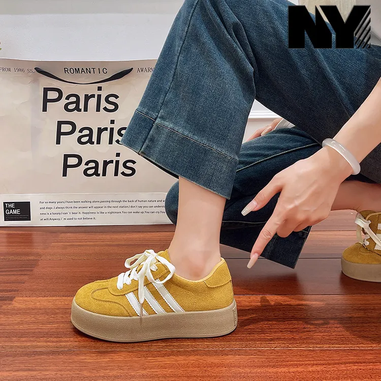 NY黄色德训板鞋女2025新款秋季厚底百搭休闲运动软底小白鞋ins潮