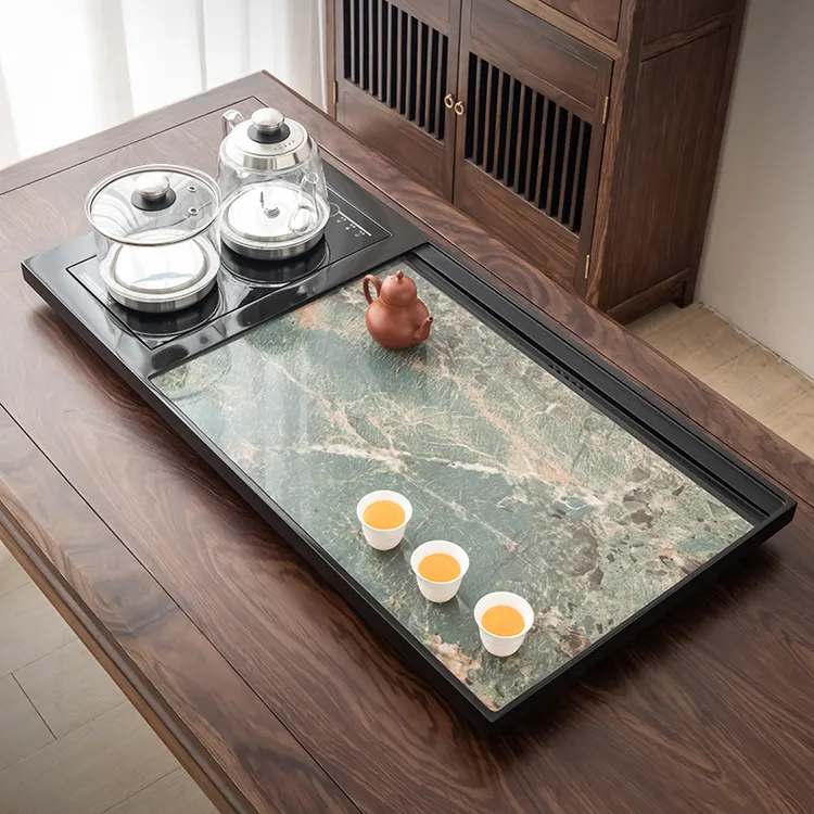 天然乌金石茶盘搭配岩板全自动一体家用高端茶台高档轻奢家用茶台