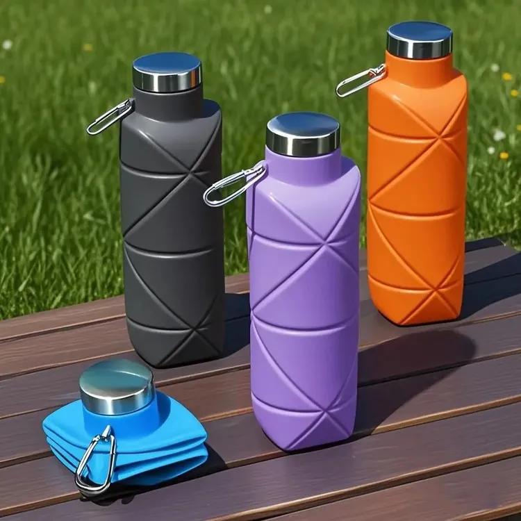 新款可折叠硅胶折叠伸缩防烫户外骑行旅行收纳带盖水瓶单车包商品图