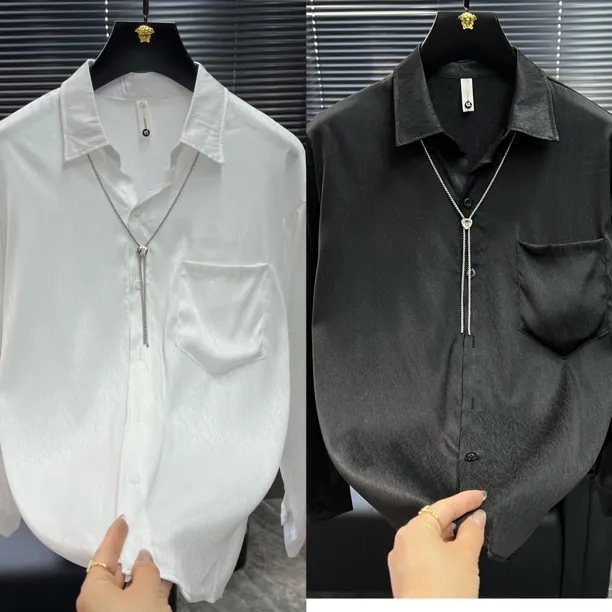2025年宽松衬衫领夏季长袖免烫衬衫帅气衬衣防晒男装上衣