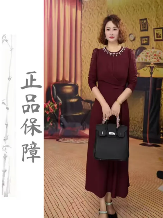 秋季新款裙子百搭时尚拼接手工钉住洋气连衣裙百搭