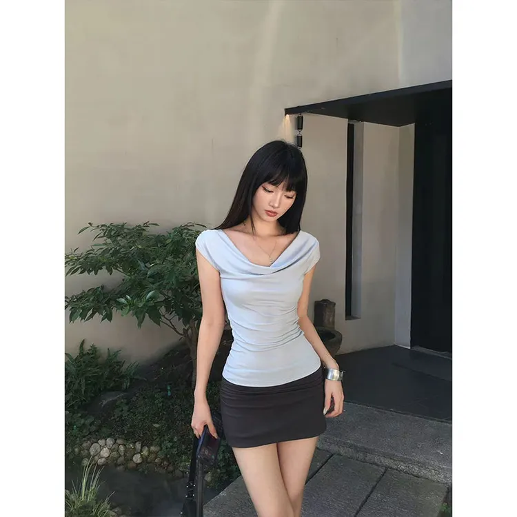 纯欲风性感辣妹一字肩T恤上衣短款修身显瘦包臀半身裙时尚两件套