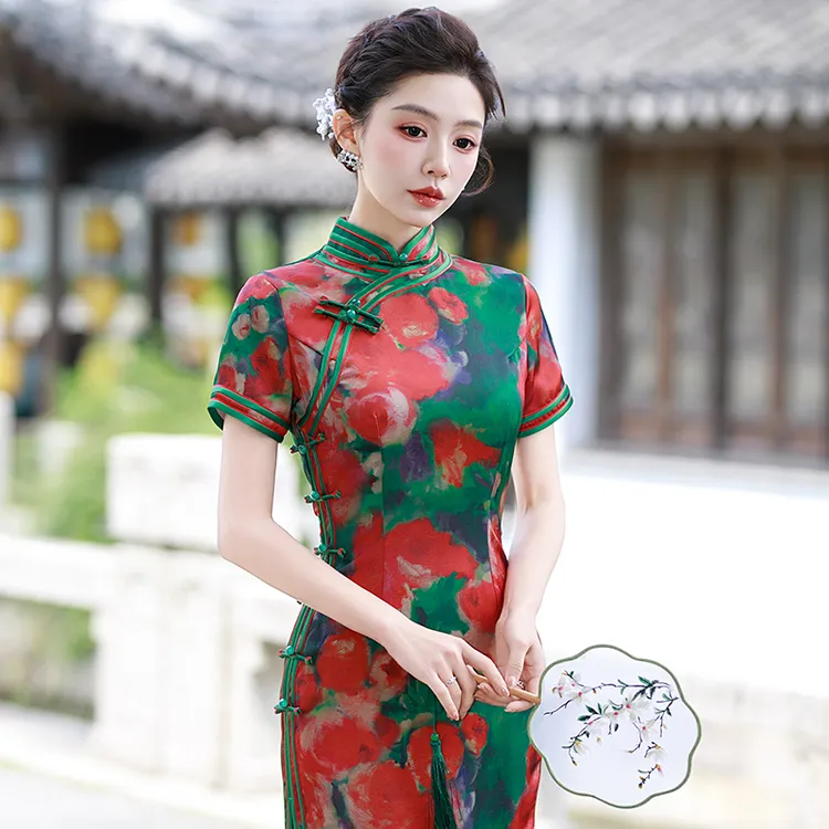 新中式旗袍日常可穿2025夏季素雅国风礼服高端老上海改良长款裙子