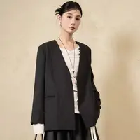 格调美美8024飘带围脖西装外套新款宽松收腰白色西服上衣