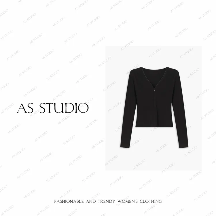 【AS小隐拉】25新定制半拉链高弹显瘦v领磨毛小衫AS25QDS03180