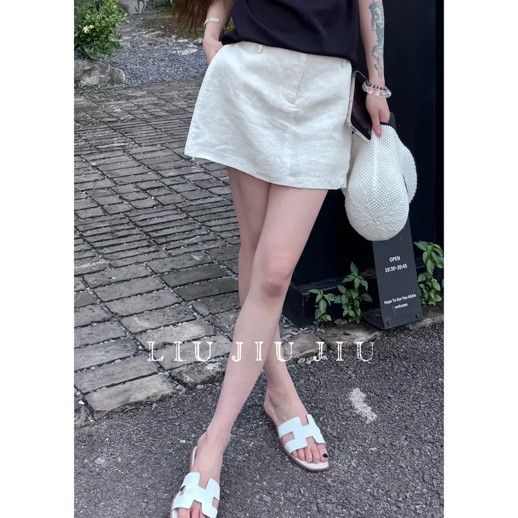 LIUJIUJIU【鸢语】韩系老钱复古设计感亚麻时尚减龄半身裙BQ4339L