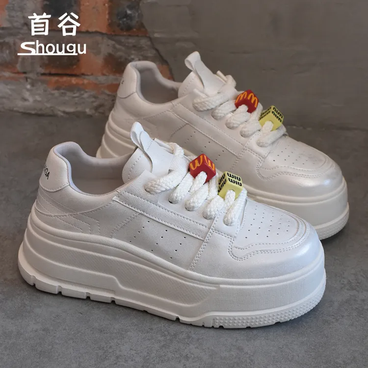 shougu/首谷2025年春季新款小白鞋女6cm增高擦色做旧休闲板鞋女