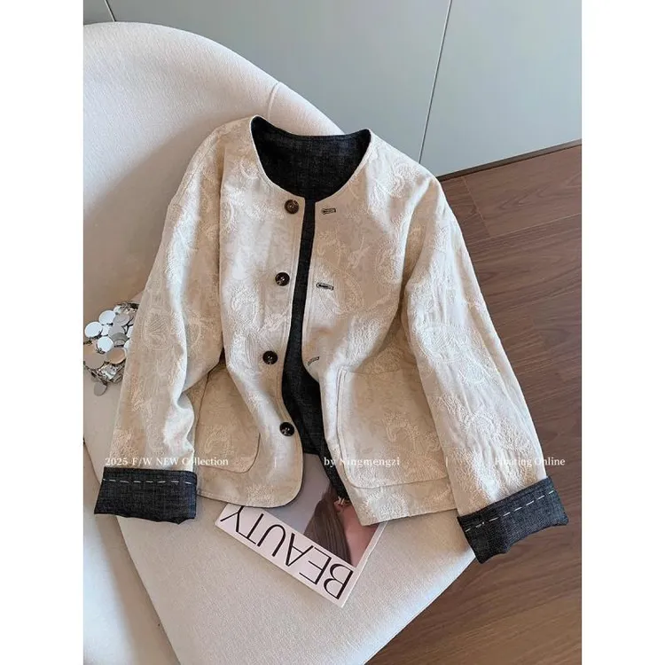 新中式刺绣提花两面穿外套女2025秋季新款国风复古气质静奢风上衣