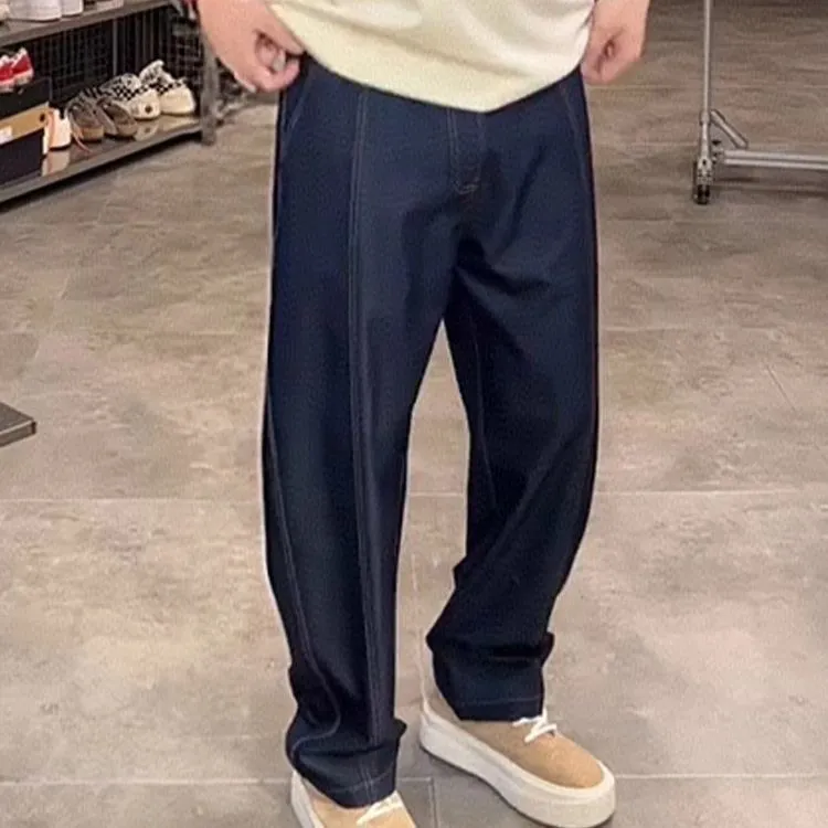 夏季阳离子垂感休闲男裤明线牛仔裤设计薄款宽松冰丝裤正品直筒裤