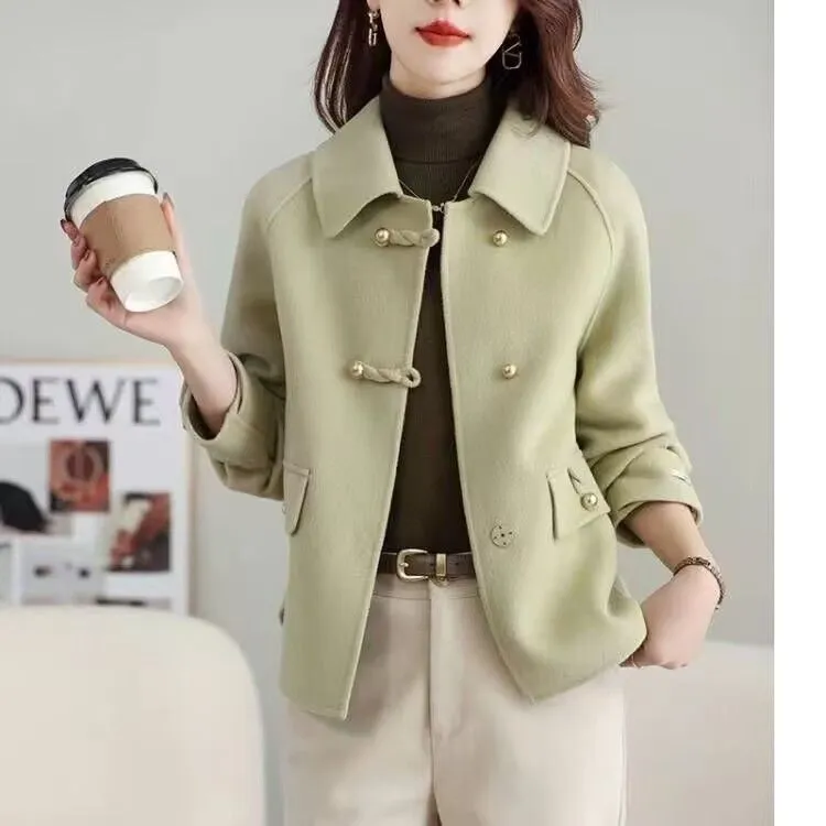时尚短款双面绒大衣外套女宽松大码女装秋冬加厚双面羊毛呢上衣新